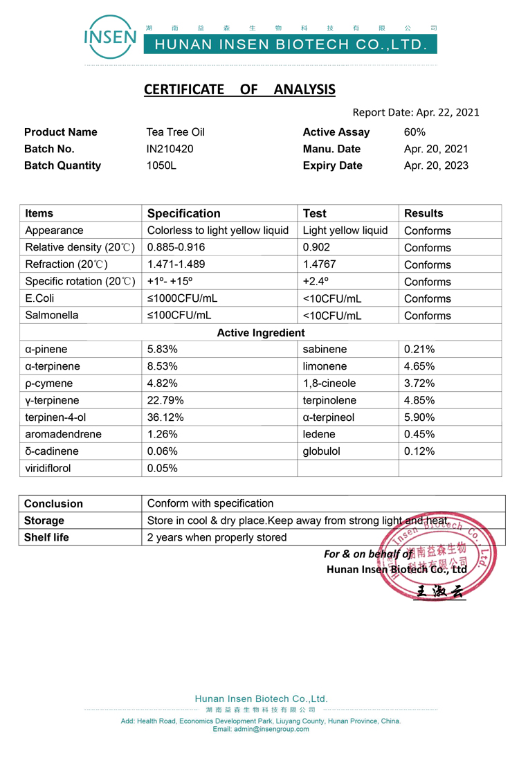 Insen Provide Tea Tree Oil Bulk for Sale