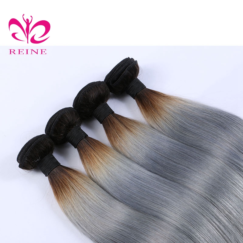 REINE manufacture grace omre two tone grey braid straight remi hair weave 100% chinese human hair bundles with closure