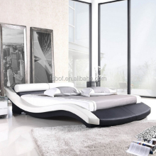 Latest Italian Faux Leather Sleigh Double Bed Furniture Design C026