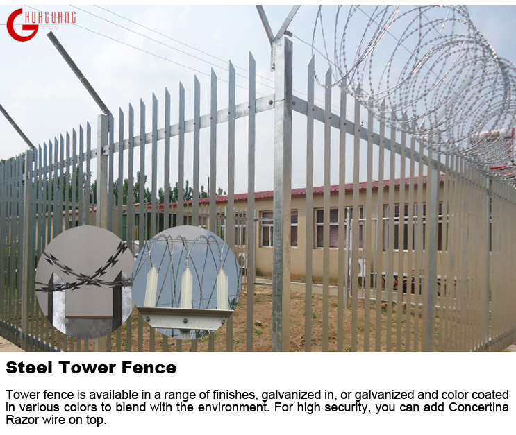 Wholesale Picket Security Palisade Fence Steel Towel Fence With Razor Wire