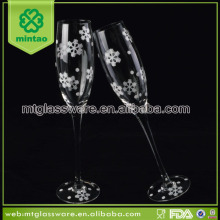 custom crystal glass champagne flute with white snow