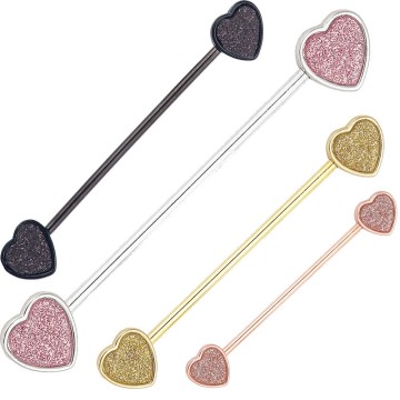 Sandblasted Heart Design Ear Cartilage Industrial Barbell