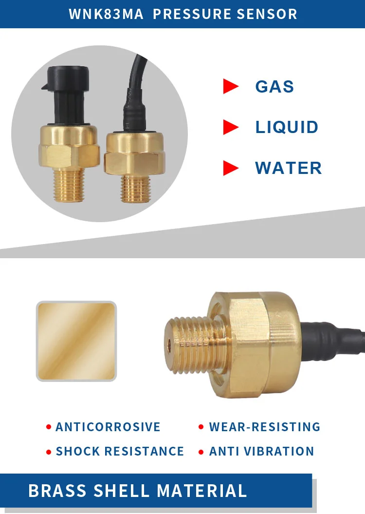 0.5-4.5VDC Brass Pressure Transducer Air Water Oil Pressure Sensor For Arduino