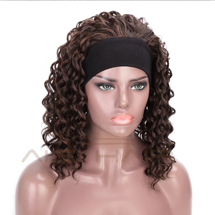 Aisi Hair 3/4 Half Wig Women's Short Full Curly Premium Synthetic Brown Hair Wig with Black Headband for Black Women