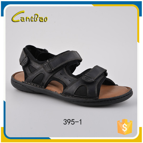 Black comfortable leather men cheap sandal