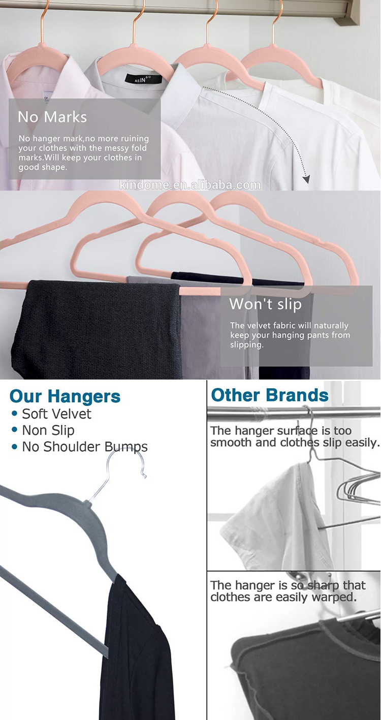Factory wholesale promotion price personalized non-slip velvet flocked coat suit hangers with rose gold hook