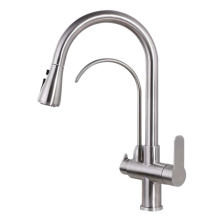 Grifo de cocina extraíble de tres vías de acero inoxidable 304 con sistema de filtro de flujo de agua purificada