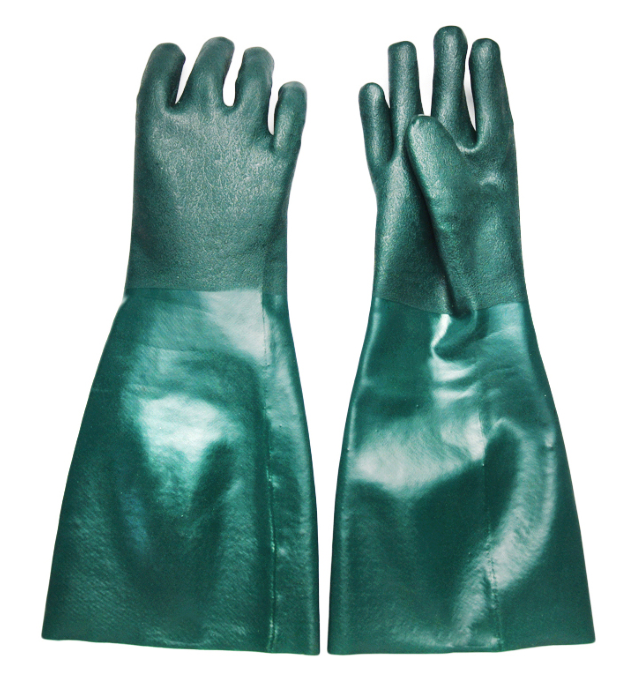 Green PVC chemical resistant gloves