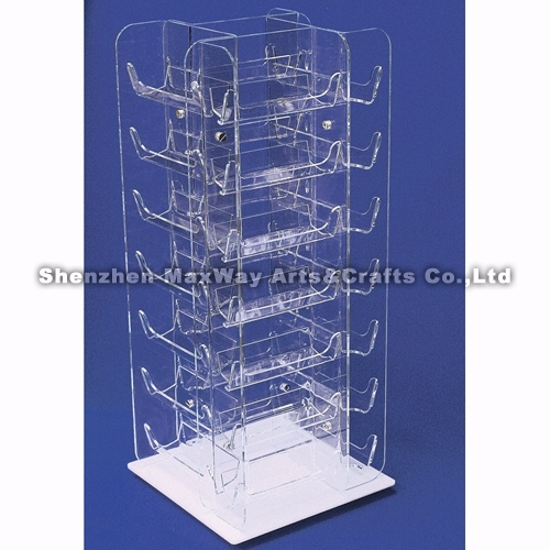 Clear Acrylic Four-sided Sunglass/Glasses Pocket-style  Display Shelf on a Lazy-susan Base