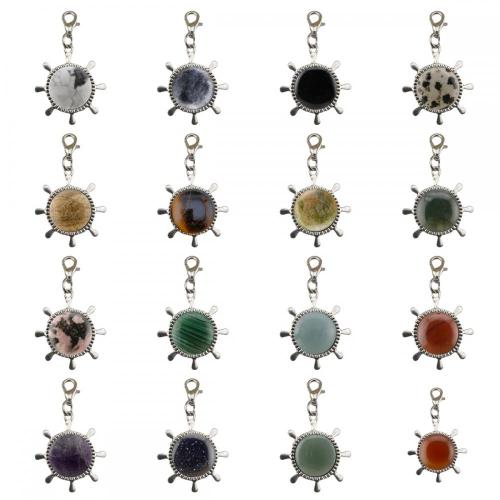 Natural Stone Keychains Gemstone Healing Stone Key Chain Bulk Crystal Rudder Key Rings Rudder Metal Key Ring for Anniversary