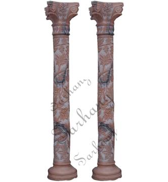 Garden Decorative Carving Red Marble Stone Roman Column