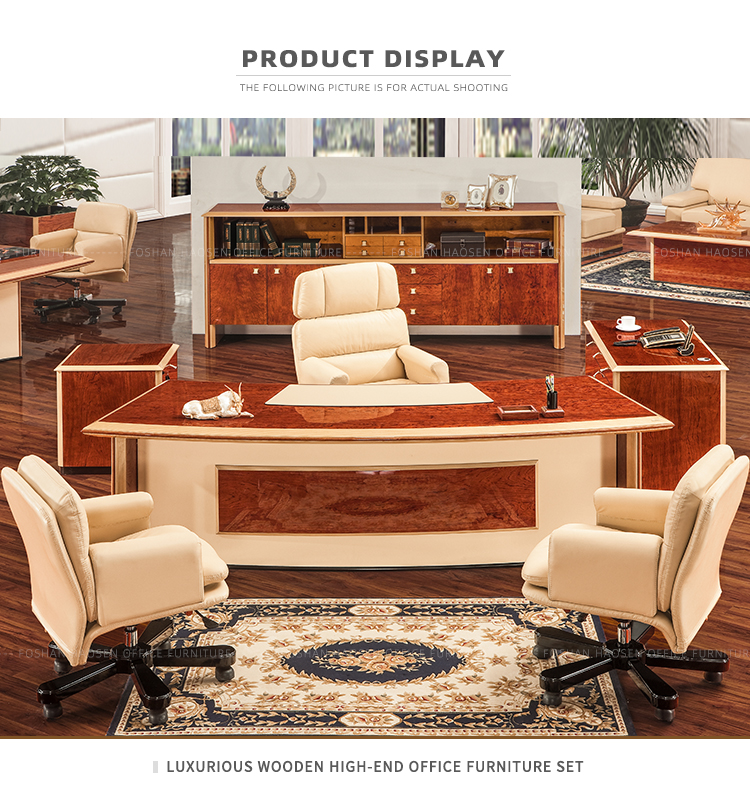 Wooden Luxury Italian style president royal executive Business office desk and leather chairs set