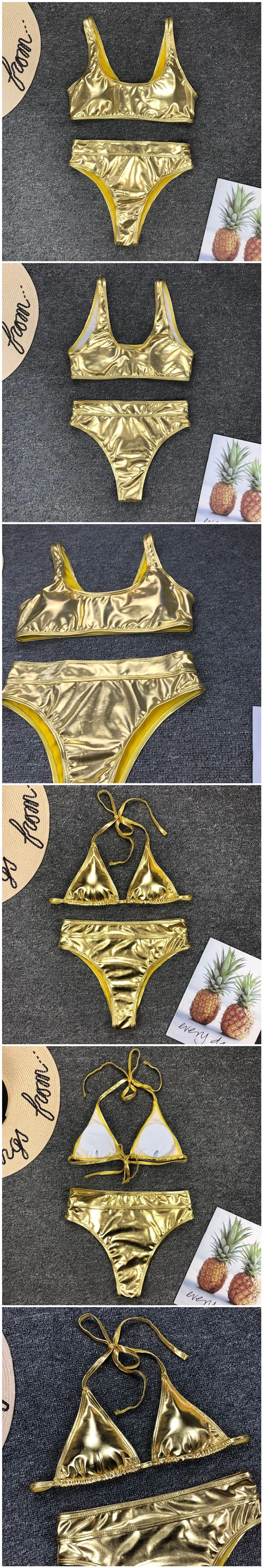 Hot Wholesale Custom Logo Sexy Beach Tops Gold Bikini Swimwear for Girls
