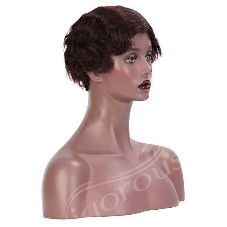 Vigorous Finger Wave Pixie Cut Good Quality Short Wave Bob For Woman Brazilian Brown Real Short Human Hair Wigs