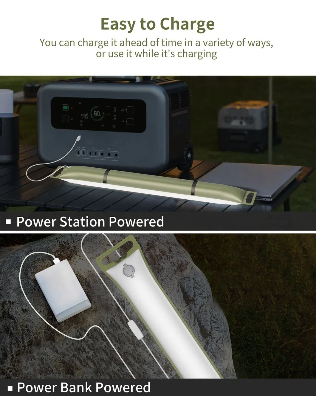 Portable Inflatable Solar Power LED Tube Lamps for Camping Trips