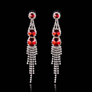 Silver Dangle Earring Red Crystal Fashion Eardop