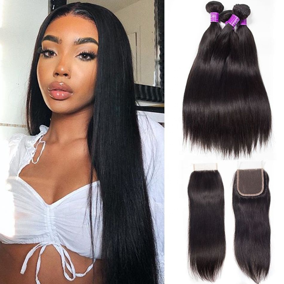 Cheap Wholesa Silky Straight High Grade 1 donor 100% Virgin Brazilian Human Hair Bundles with Lace Closure for Black Women