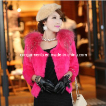 Rabbit Fur Coat with Racoon Dog on Shoulder