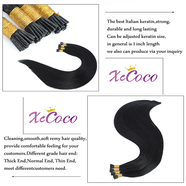 XCCOCO Hair Wholesale Remy Human I Tip Hair Extensions Double Drawn 100% Russian Human Itip Hair Extensions