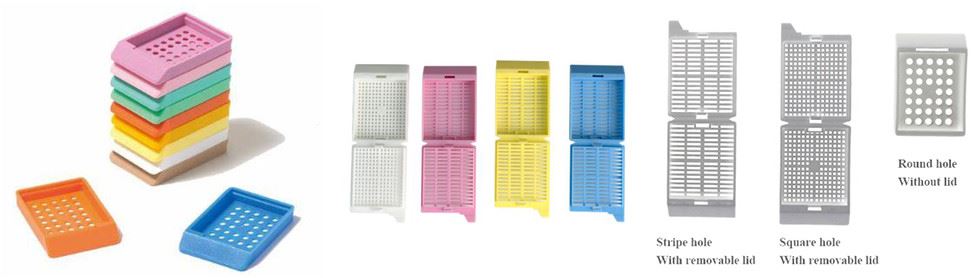 CE ISO certificated disposable consumable plastic square tissue embedding cassette with round strip or square holes