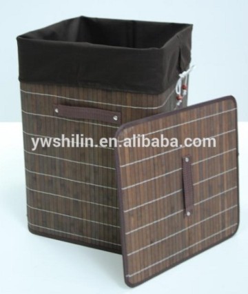 Carbonized color bamboo lidded laundry baskets / bamboo folding laundry basket with legs / collapsible laundry basket