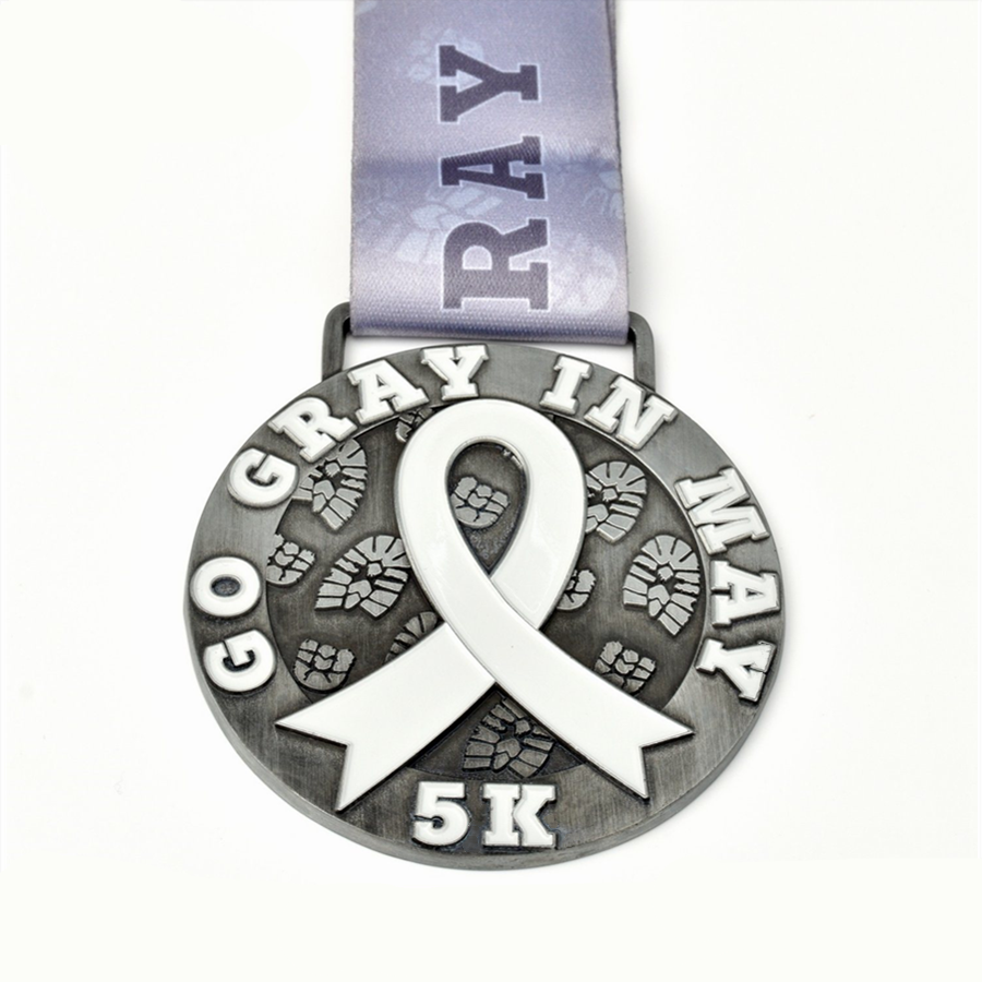 Custom white ribbon enamel charity medals