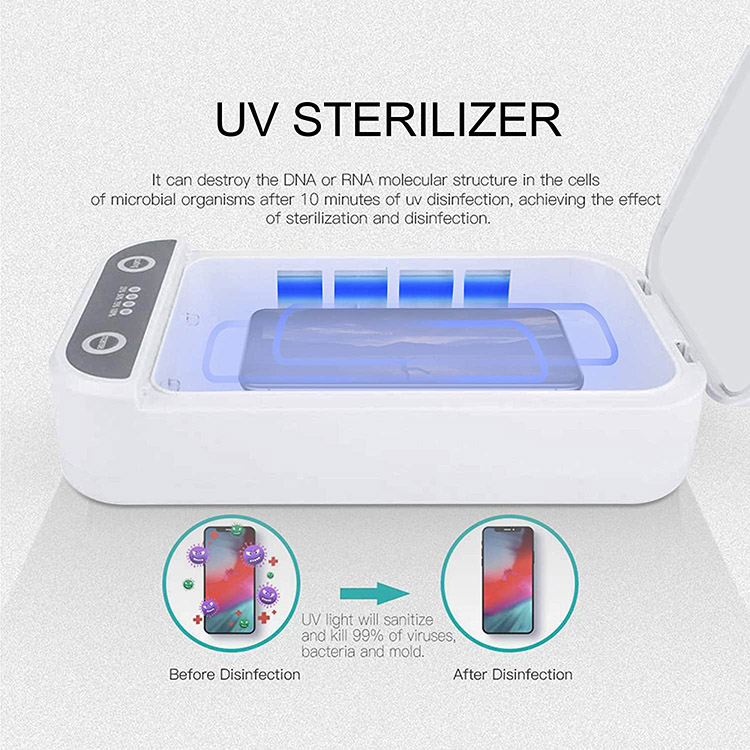 Caja de esterilizador de luz UV para teléfono con cargador inalámbrico