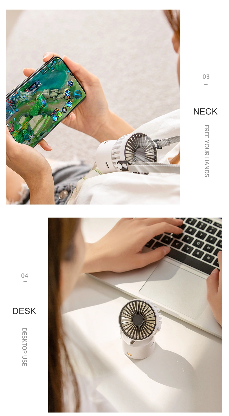 2021 Hanging Neck USB Fan Portable Mini Fan USB Rechargeable Cooling Hands-Free Hanging Neck Band Fan for Outdoor Traveling