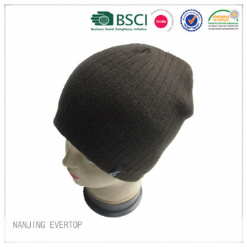 Men Acrylic Rib Knitted Beanie With Fleece Lining