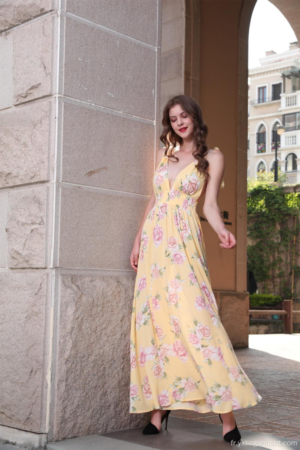 Robe longue caraco à fleurs pour femme