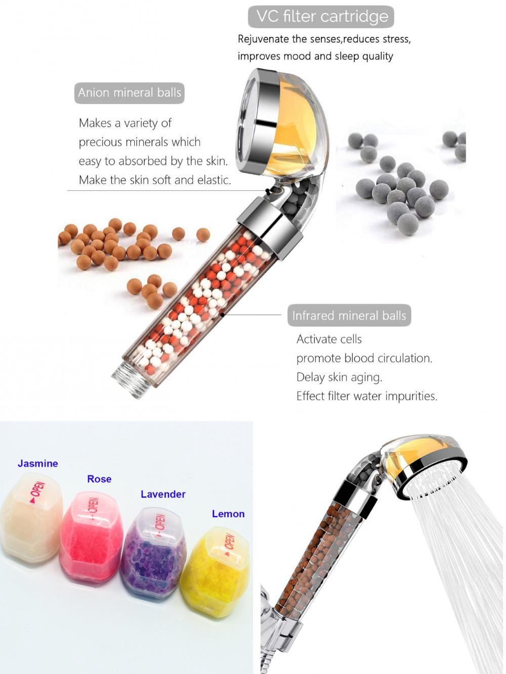 비타민 C 여과기 샤워 꼭지는 AMAZON에 아로마 테라피 spay 뜨거운 판매를위한 염소를 제거합니다