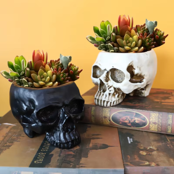 Halloween Resin Skull Head Statue Planter - 2024 Hot Sale Skull Head Flowerpot for Home Decor