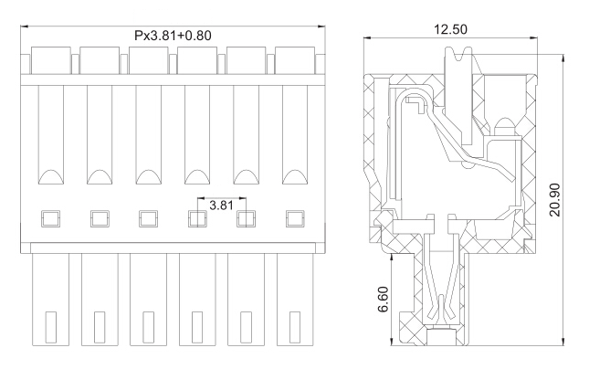 2pin spring male to female pluggable terminal block