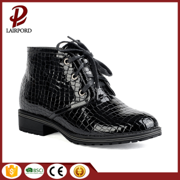 black real leather shoelace ankle flat boots