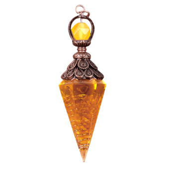 Citrine Chip Stone Resin Antique Bronze Hexagonal Cone Pendant & Pendulum