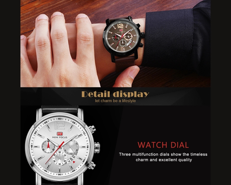 MINI FOCUS 0086 Chronograph Watch Military Sports Watches Men Wristwatches Quartz Movement Leather Relogio Masculino