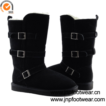 Australia wool lined womens snow boot with three side buckles