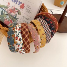 Elegant Vintage Plaid Floral Corduroy Headbands for Women