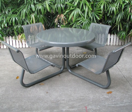 Powder coated steel picnic table and chair metal picnic setting