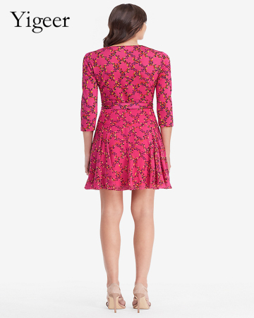 Red Floral Long Sleeve Feminine Casual Dress