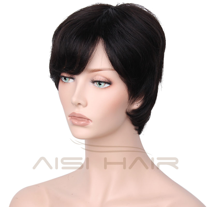 Aisi Hair Brazilian Human Hair Wigs For Black Women  Short Straight Black Human Hair Wigs With Bangs