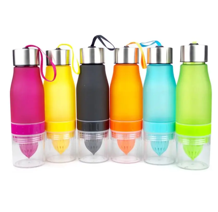 650ml Frost Colorful BPA Free Lemon H2O Plastic Fruit Infuser Water Bottle for Private Label with Rope Handle