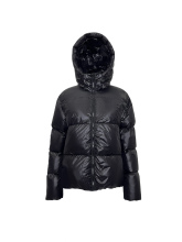 Black hooded zipper winter down jacket