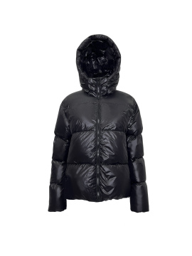Black hooded zipper winter down jacket