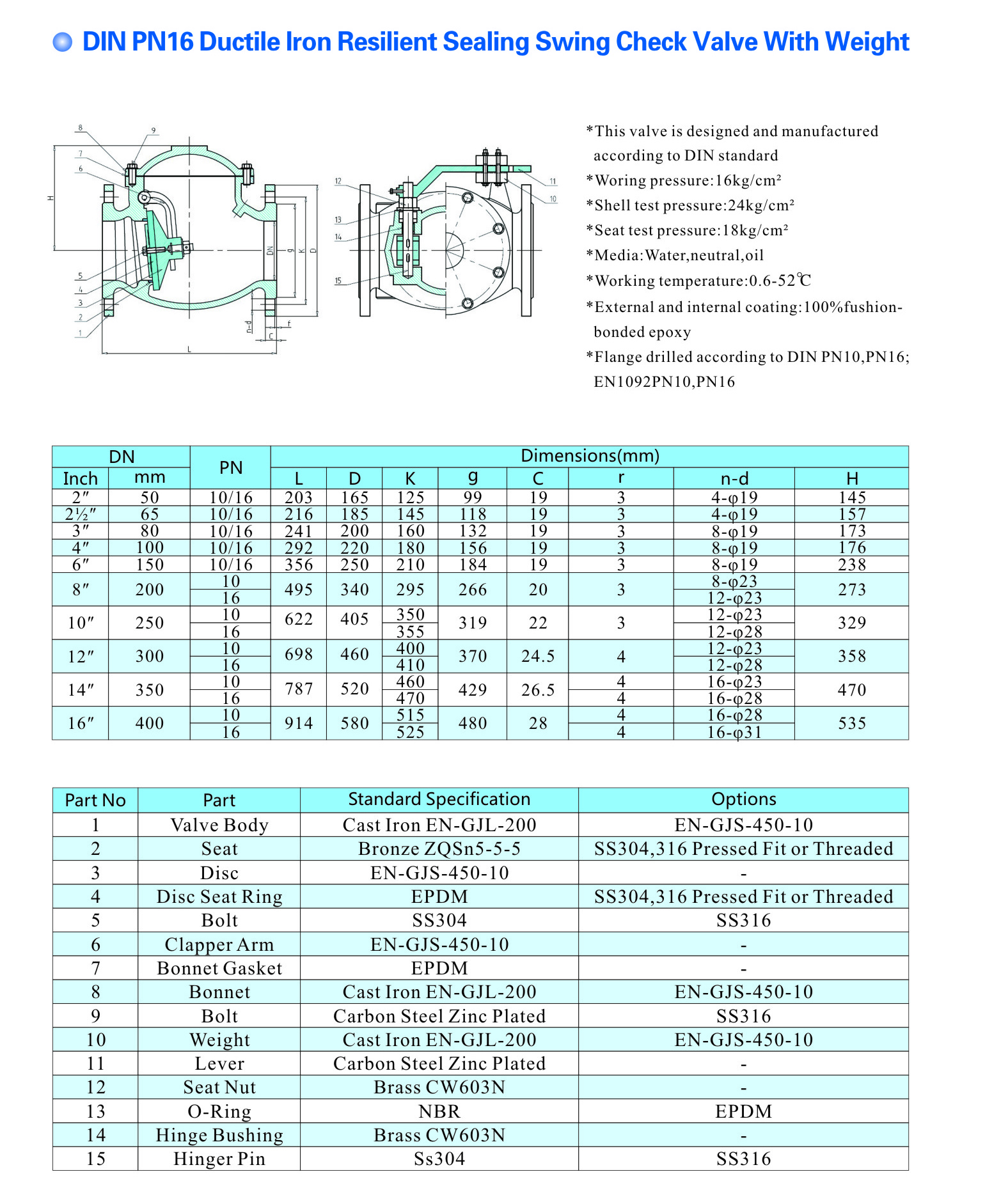 water check valve ductile iron resilient sealing swing check valve