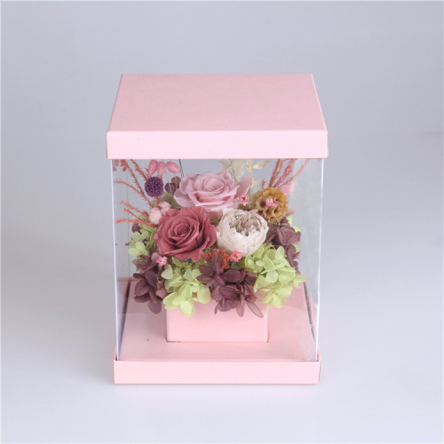 Custom Logo Pink Black Rectangular Transparent Flower Box