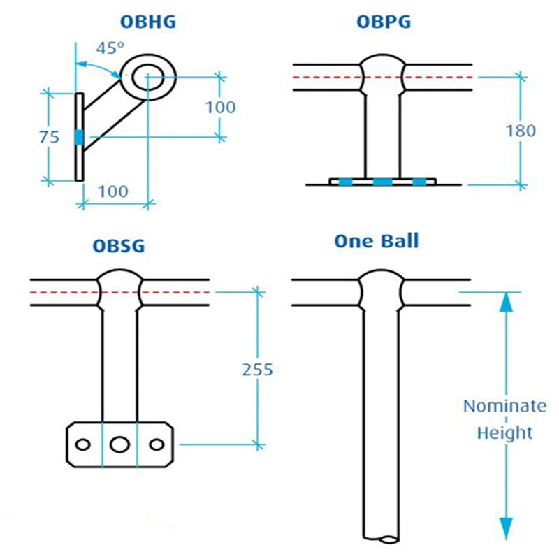 Webforge Type Ball Joint Stanchion of 18 Types for Railing