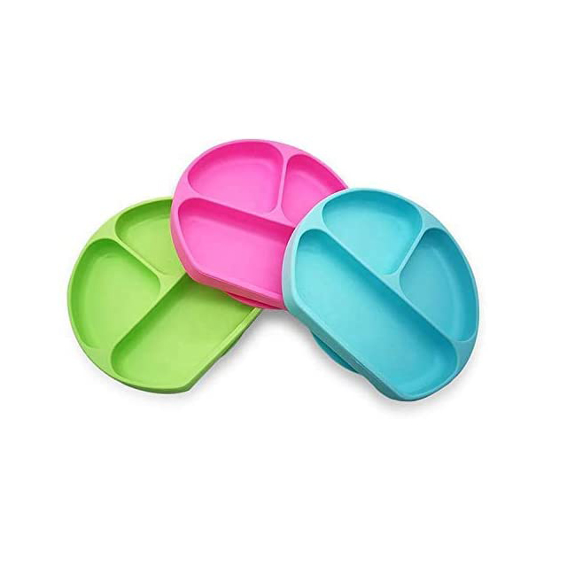 Amazon Hot Sale Kid Non-slip Feeding Bowl Rubber Plates Round Small Silicone Baby Food Plate