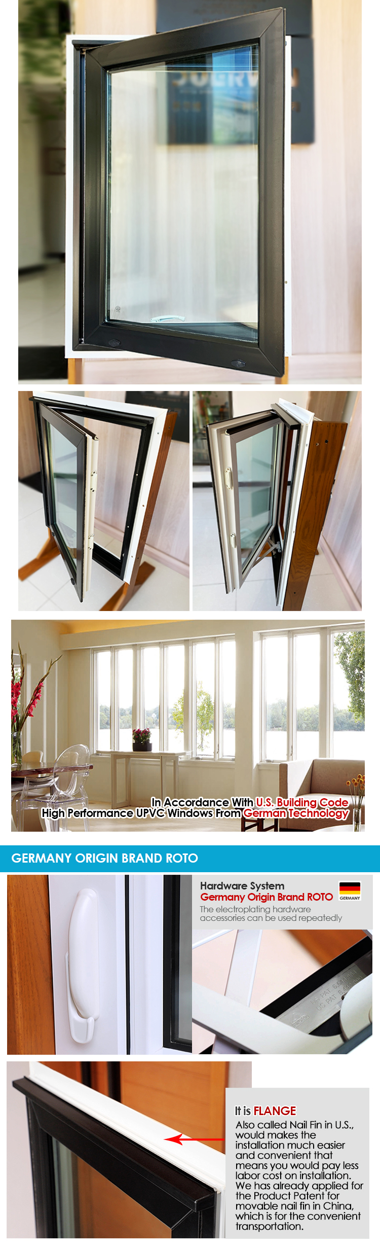 Doorwin new design custom made Environment Friendly UPVC Aluminium Glass windows