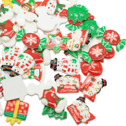 Neues Design Mixed Xmas Resin Cabochon Weihnachten Schneemann Candy Deer DIY Craft Home Neujahr Ornament Zubehör